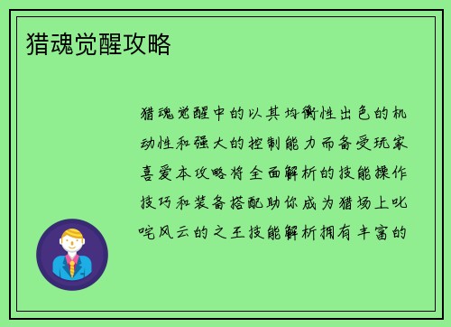 猎魂觉醒攻略